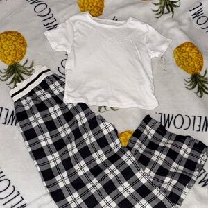 Kids White Tee and Black Plaid Pajama Set size 8